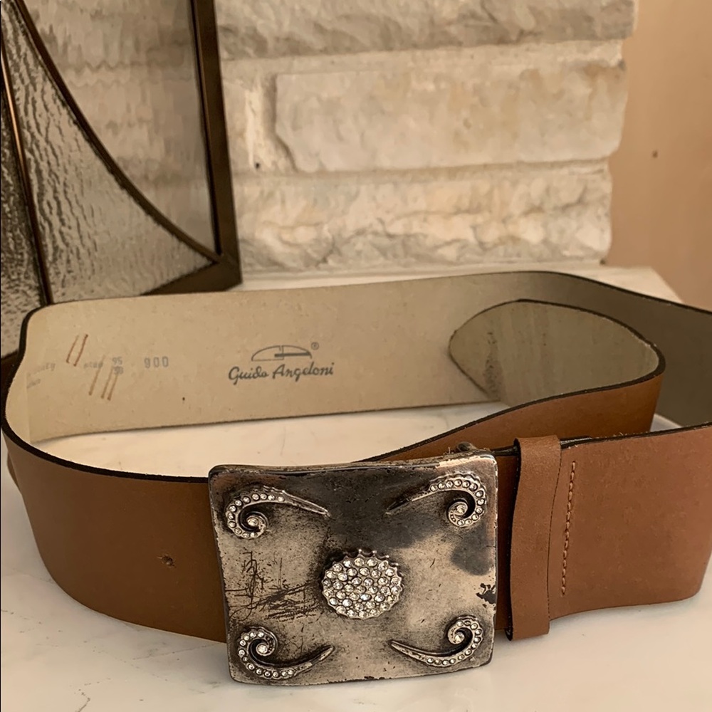 Guido Angeloni Brown Leather Belt with Silver Buckle